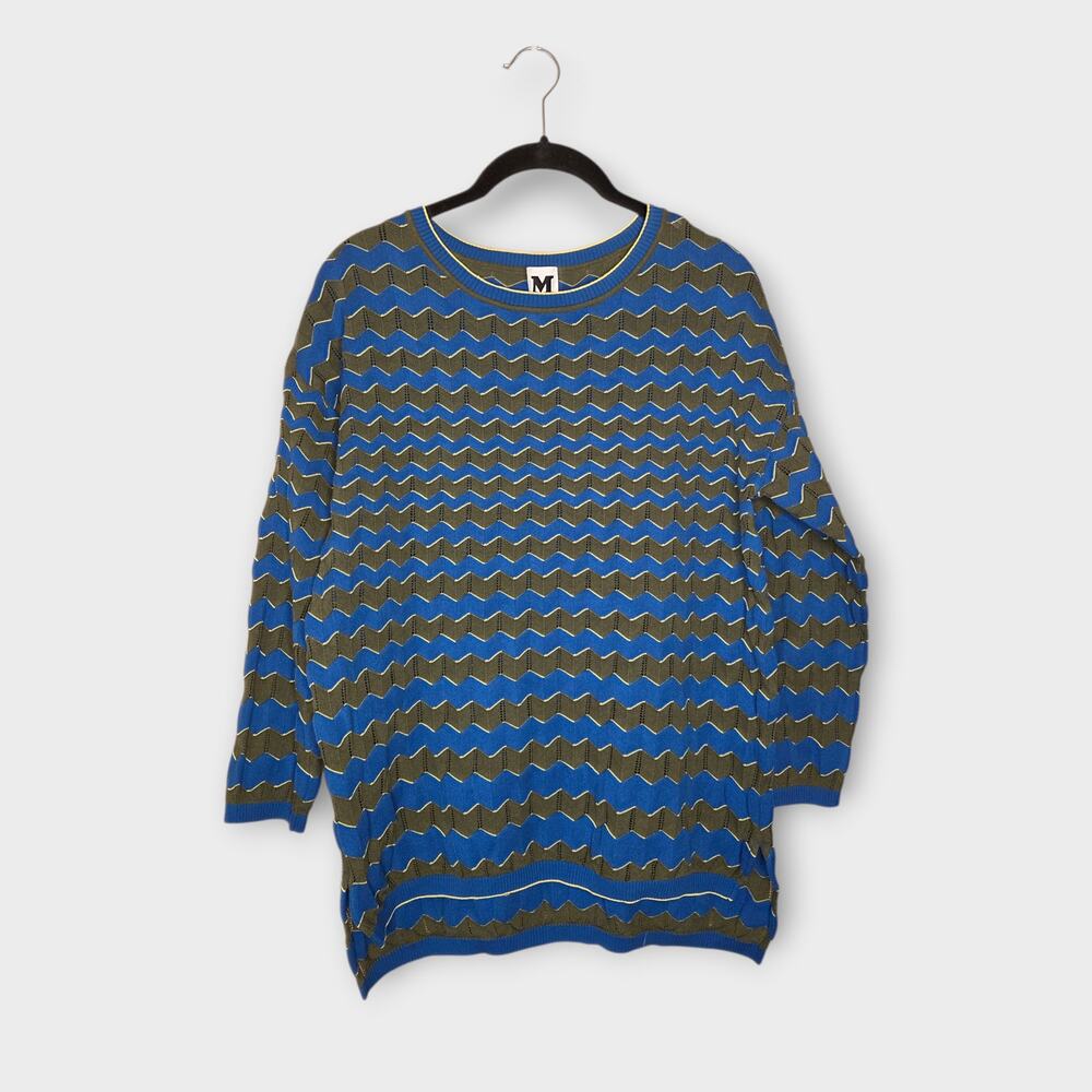 M Missoni Zigzag Pattern Textured Knit Sweater Blue Green Women's Medium